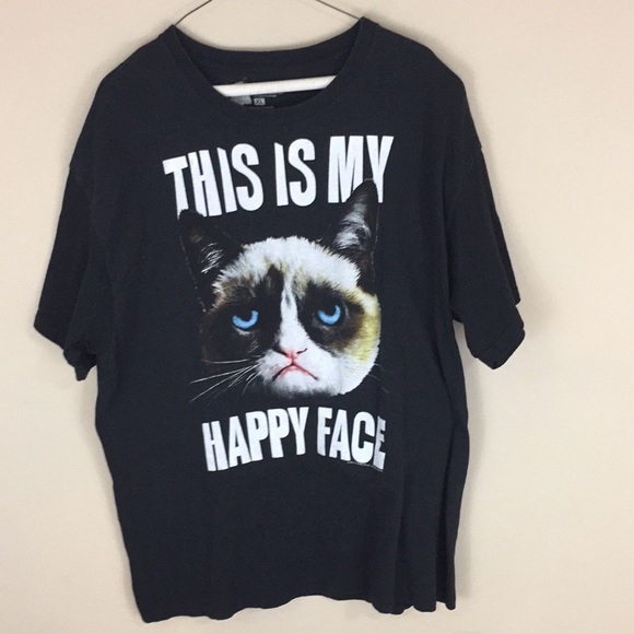 Grumpy Cat This is My Happy Face Black T-shirt Size XL - Picture 1 of 7